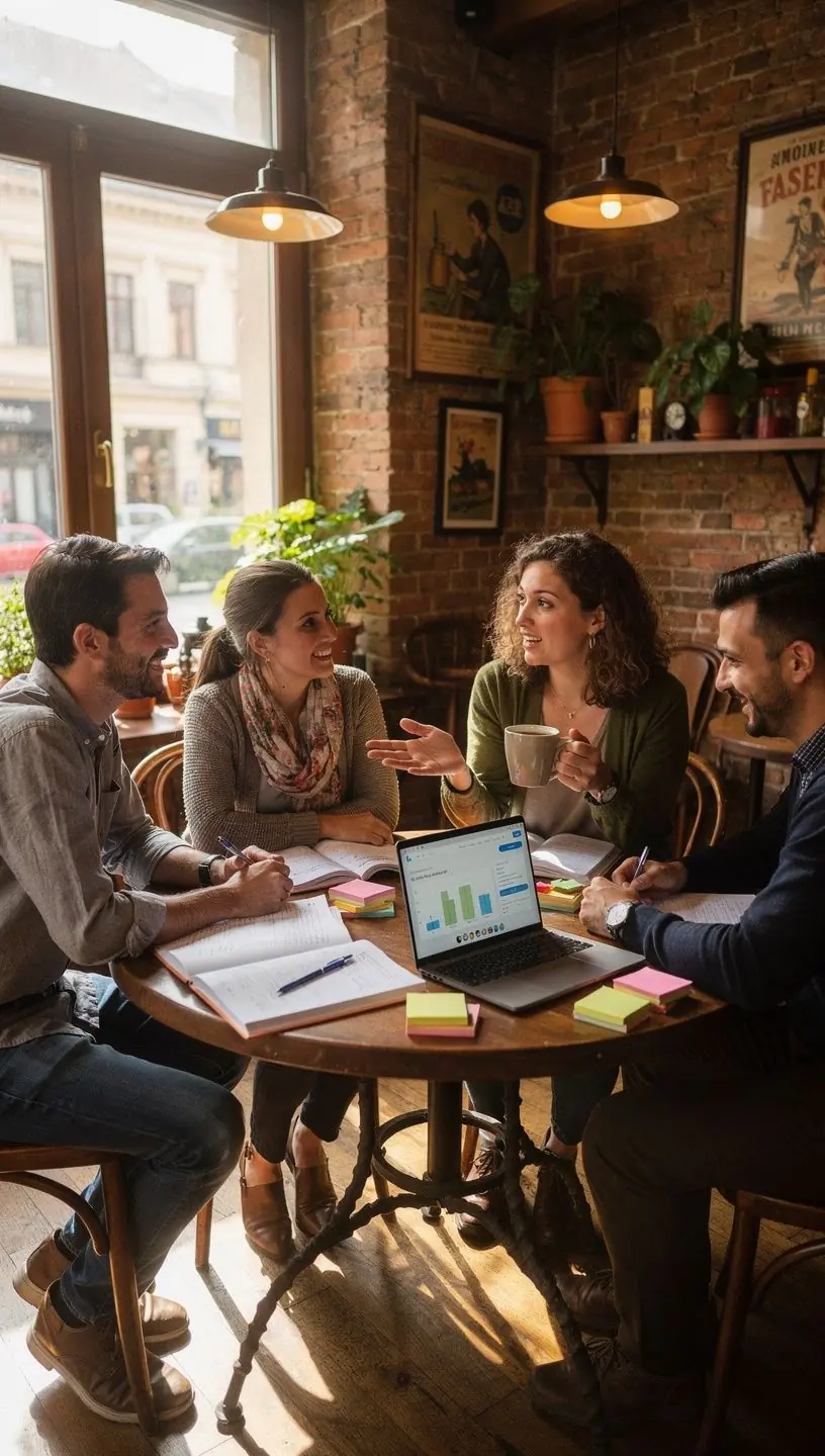 Látható pénzügyi könyvek és jegyzetfüzetek egy klubülés helyszínén, ahol a személyes pénzügyekről tanulnak.